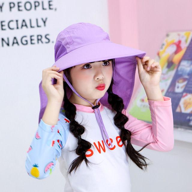 2022 New Kids Summer Hat Girls Boys Sun Hat with Neck Flap UV Protection Safari Hat Baby Child Summer Travel Cap 4-9 Years Old