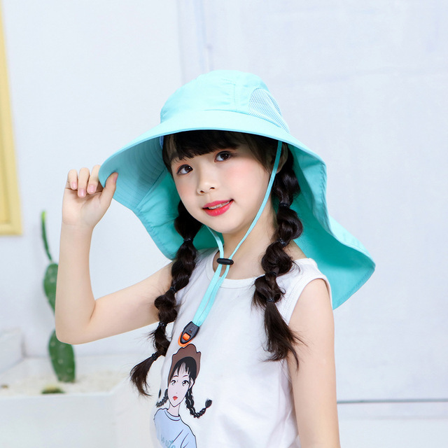 2022 New Kids Summer Hat Girls Boys Sun Hat with Neck Flap UV Protection Safari Hat Baby Child Summer Travel Cap 4-9 Years Old