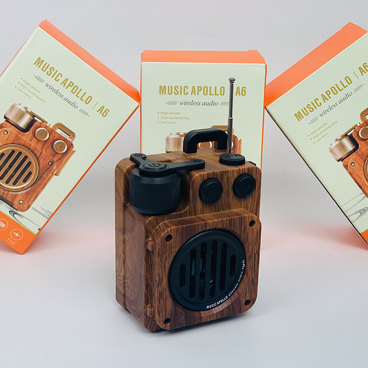 Music Apollo retro bluetooth portable subwoofer speaker mini TF card outdoor wireless