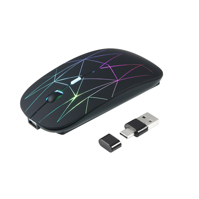 Backlit Type-c+USB Wireless Mouse Rechargeable Gaming Mouse for Gamer Computer Mackbook USB-C Mouse Slinet Click