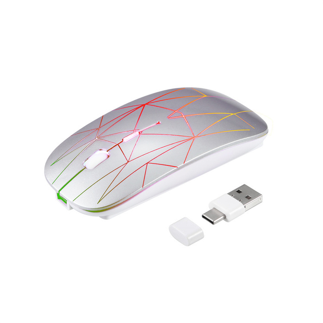 Backlit Type-c+USB Wireless Mouse Rechargeable Gaming Mouse for Gamer Computer Mackbook USB-C Mouse Slinet Click