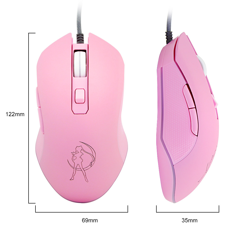 Pink Optical Mouse Sailor Yoon Gaming Computer Wired Mause Mute Pretty Backlit Colorful Mice 3200DPI For Girl Women Gift PC Game