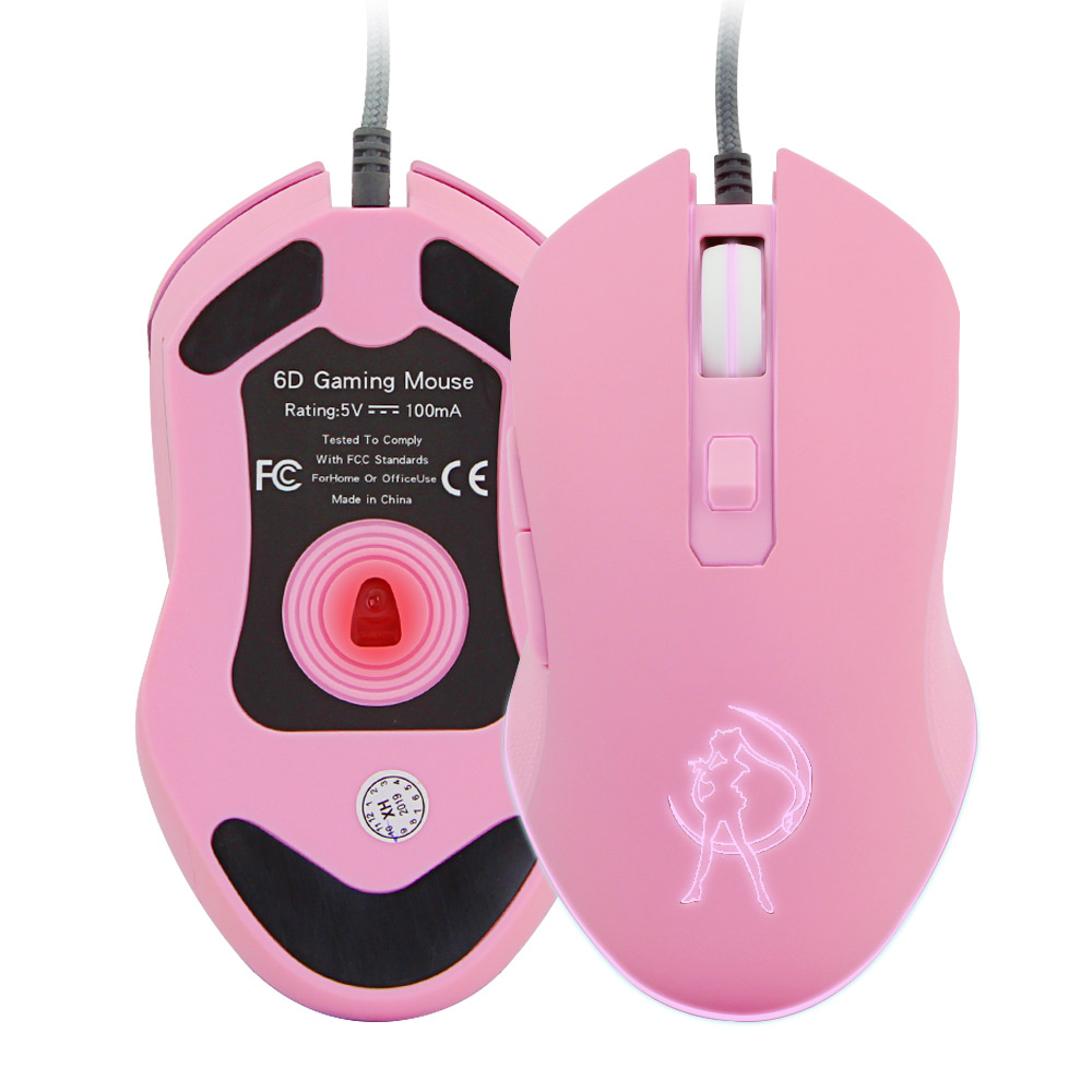 Pink Optical Mouse Sailor Yoon Gaming Computer Wired Mause Mute Pretty Backlit Colorful Mice 3200DPI For Girl Women Gift PC Game