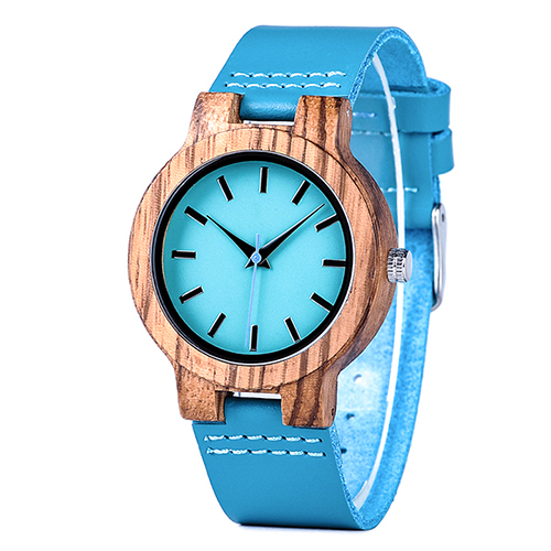Couple Watch Wood Watch Turquoise Blue Ladies Timepiece Wristwatch