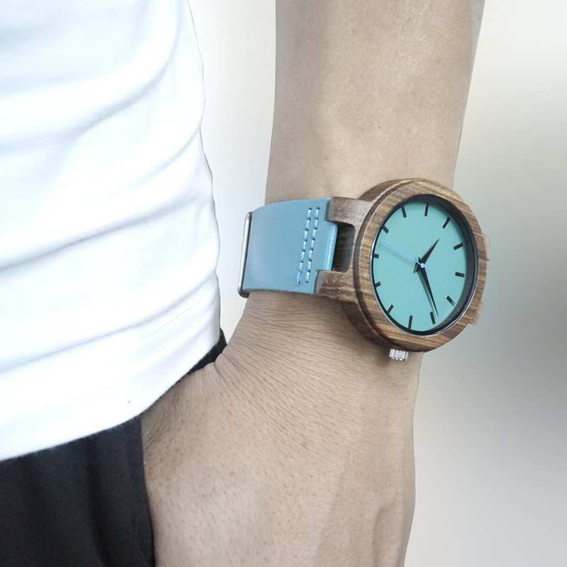Couple Watch Wood Watch Turquoise Blue Ladies Timepiece Wristwatch