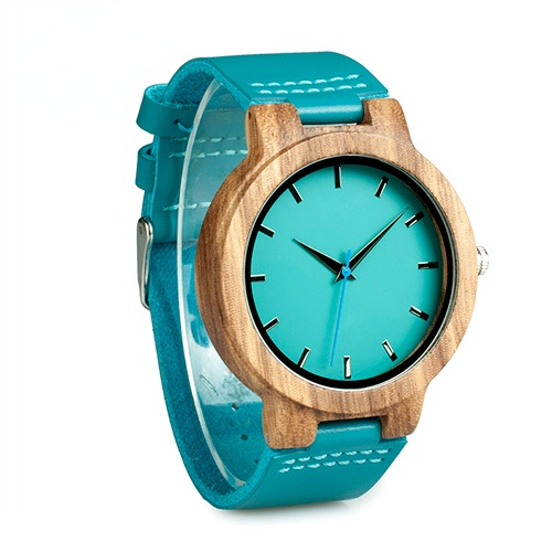 Couple Watch Wood Watch Turquoise Blue Ladies Timepiece Wristwatch