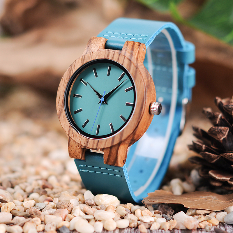 Couple Watch Wood Watch Turquoise Blue Ladies Timepiece Wristwatch