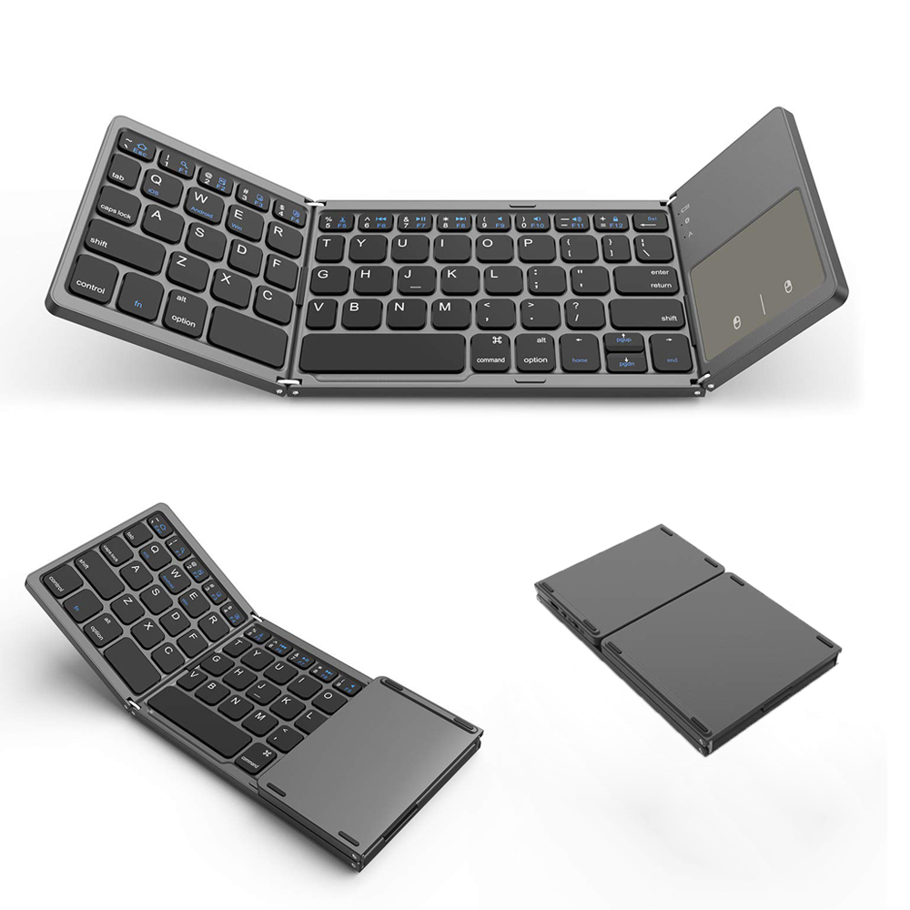 Comb Foldable Bluetooth Keyboard Rechargable Portable Mini USB Wired Keyboard withTouchpad Mouse for Android PC