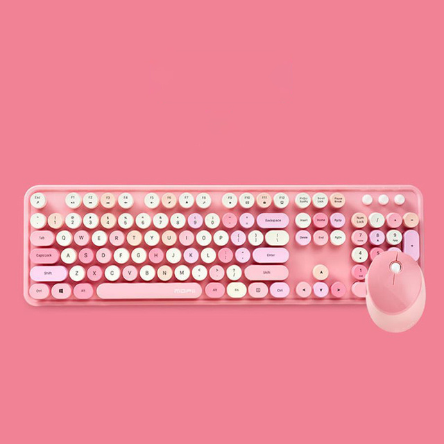 Candy Color 2.4G Wireless Keyboard and Mouse Comb Full Size Roud Keycap Keyboard Sets for Laptop PC Home Office Game