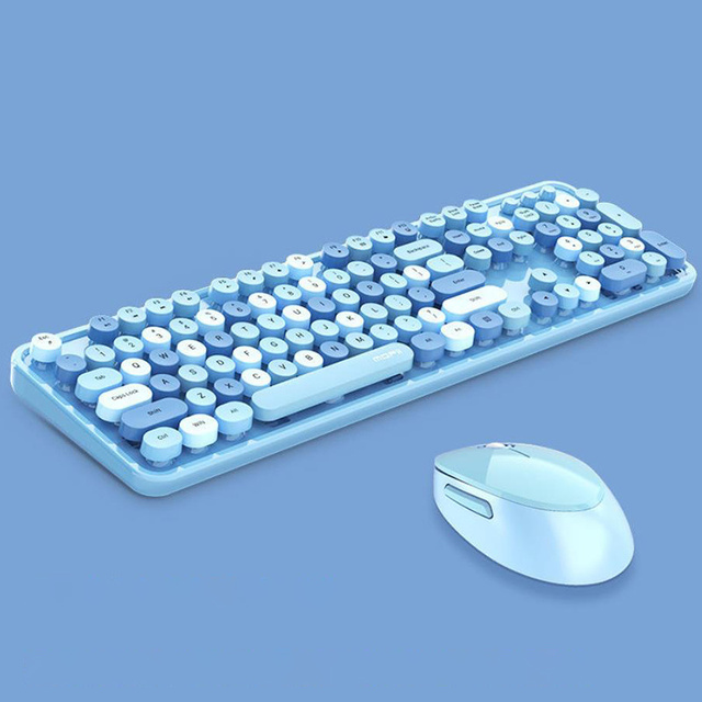 Candy Color 2.4G Wireless Keyboard and Mouse Comb Full Size Roud Keycap Keyboard Sets for Laptop PC Home Office Game