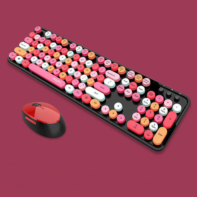 Candy Color 2.4G Wireless Keyboard and Mouse Comb Full Size Roud Keycap Keyboard Sets for Laptop PC Home Office Game