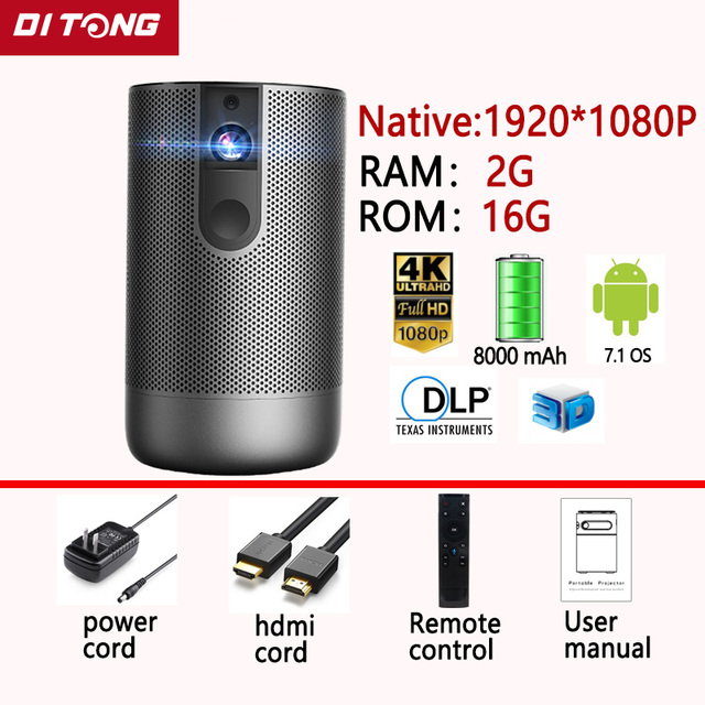 Smart DLP Mini Projector 1080P 2.4G / 5G Wireless projectorFull HD Android 7.1 (2G + 32G/16G)  Video Support 4K 3D Game Beamer