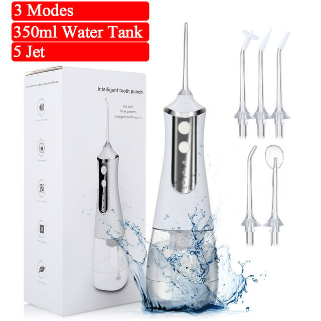3 Modes Oral Irrigator USB Rechargeable Water Floss Portable Dental Water Flosser Jet 350ml Irrigator Dental Teeth Cleaner+5 Jet