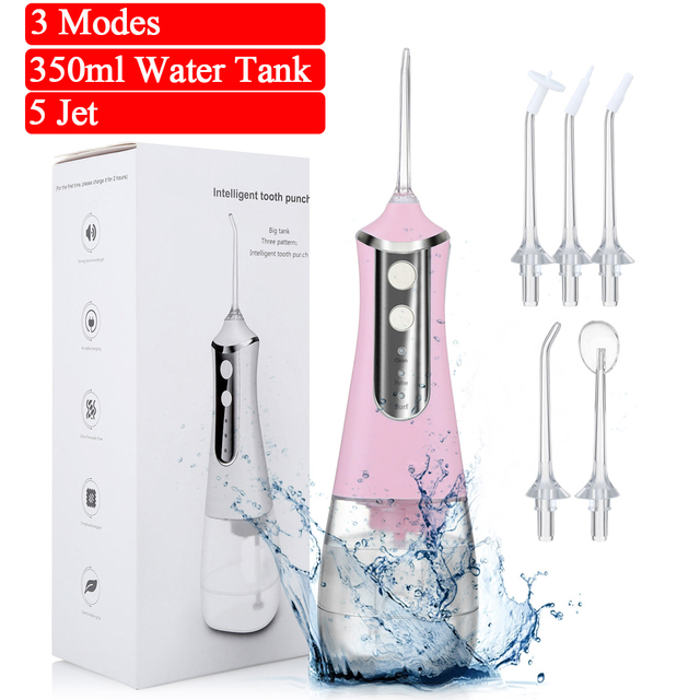 3 Modes Oral Irrigator USB Rechargeable Water Floss Portable Dental Water Flosser Jet 350ml Irrigator Dental Teeth Cleaner+5 Jet