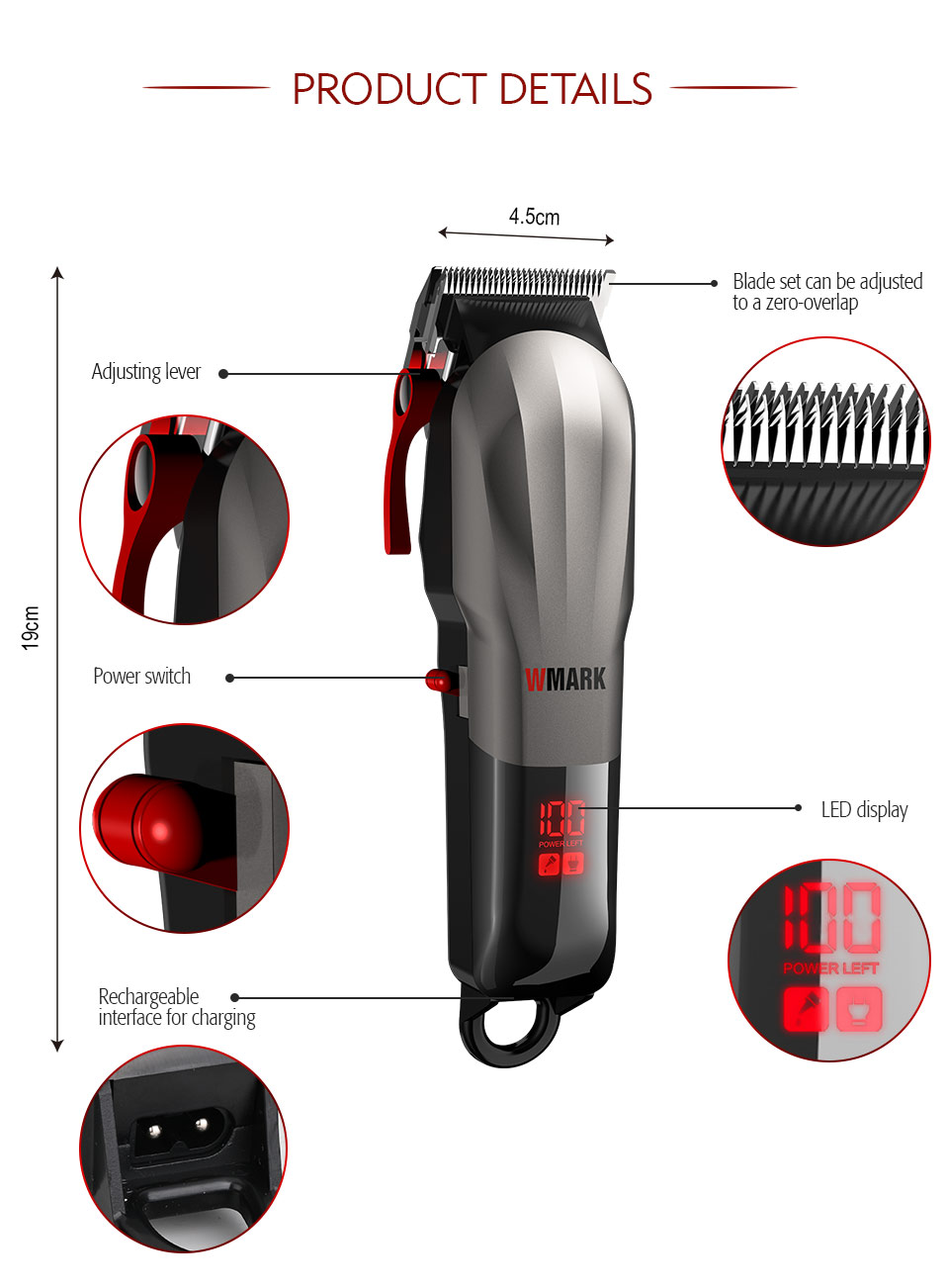 Rechargeable Hair Clipper Cord & cordless Hair Trimmer  Hair Cutting machine