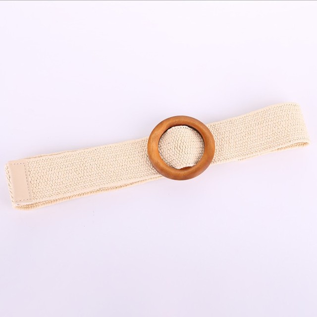 Vintage Boho Braided Waist Belt Summer Solid Female Belt Round Wooden Smooth Buckle Fake Straw Wide Belts For Women Hot Sale
