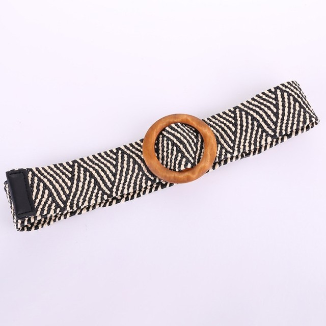 Vintage Boho Braided Waist Belt Summer Solid Female Belt Round Wooden Smooth Buckle Fake Straw Wide Belts For Women Hot Sale