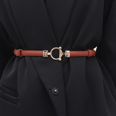 Adjustable PU Leather Ladies Dress Belts Skinny Thin Women Waist Belts Strap Gold Color Buckle Female Belts