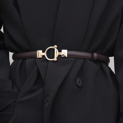 Adjustable PU Leather Ladies Dress Belts Skinny Thin Women Waist Belts Strap Gold Color Buckle Female Belts