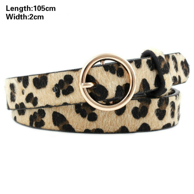 Fashion Leopard Belt Women Snake Zebra Print Thin Horsehair Waist Belt PU Leather Gold Ring Buckle Belts for Ladies Female
