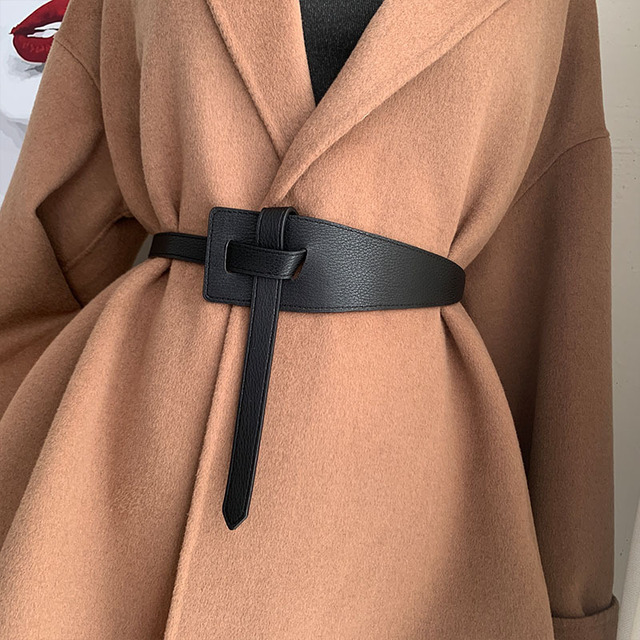 Designer Belts for Women High Quality Knot Soft Pu Leather Long Cummerbunds Wide Coat  Dress Waistband