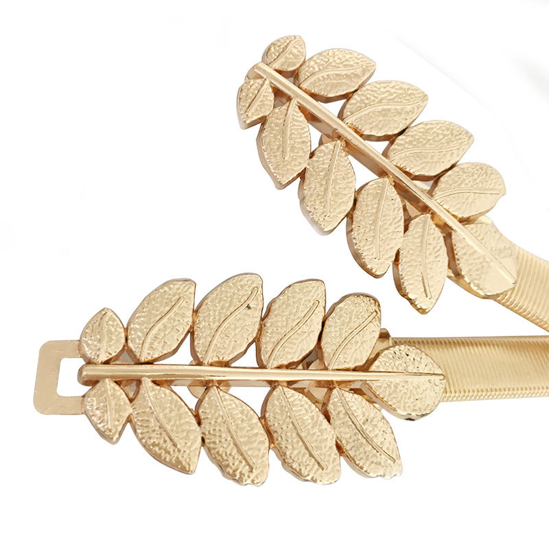 Gold Silver Elastic Belt For Women Flower Leaf Ladies Waist Belts For Dresses Stretch Skinny Metal Female Belt