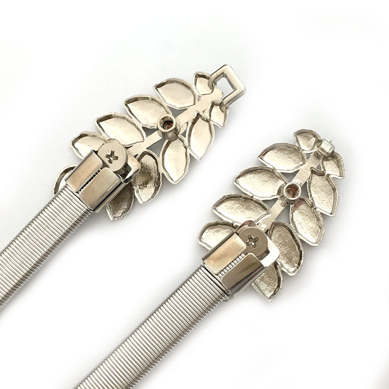 Gold Silver Elastic Belt For Women Flower Leaf Ladies Waist Belts For Dresses Stretch Skinny Metal Female Belt