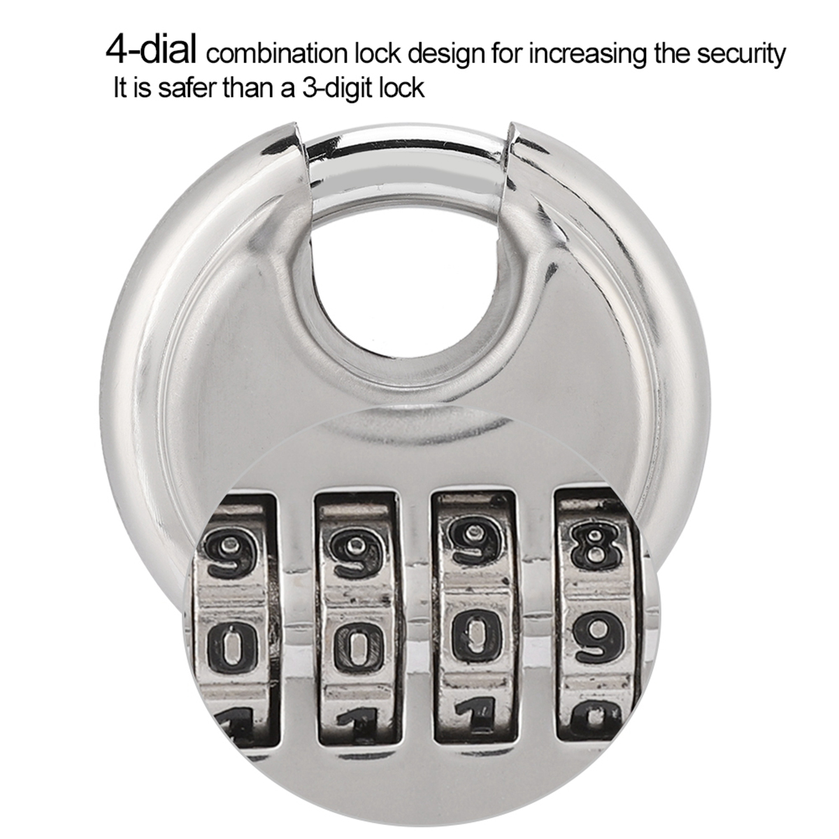 4-Dial Combination Lock Password Round Padlock Key Stainless Steel Password Locks For Outdoor Warehouse Fences