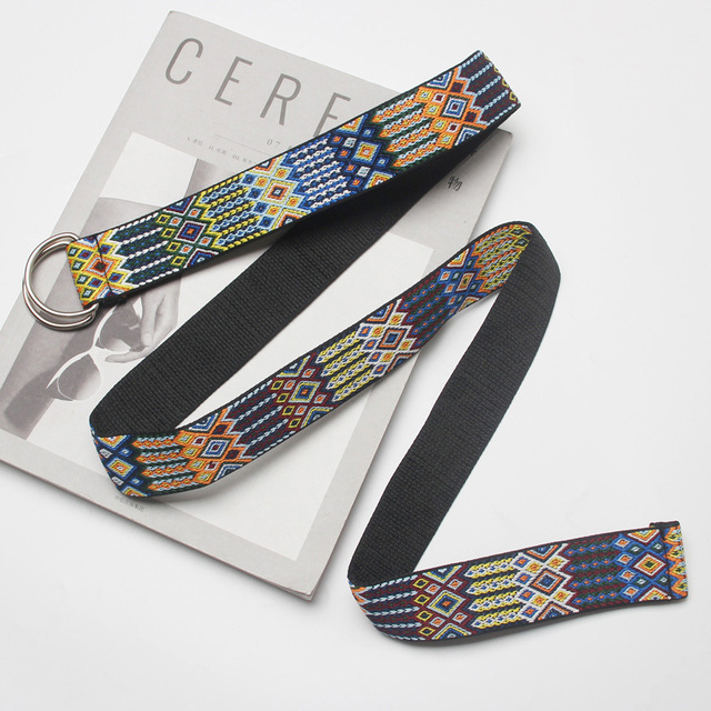 Printed Canvas Belts For Women Harajuku D Ring Buckle Waist Strap Female Jeans Dress Trouser Decoration Waistband