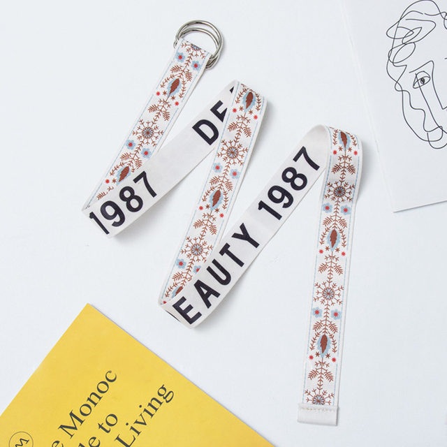 Printed Canvas Belts For Women Harajuku D Ring Buckle Waist Strap Female Jeans Dress Trouser Decoration Waistband