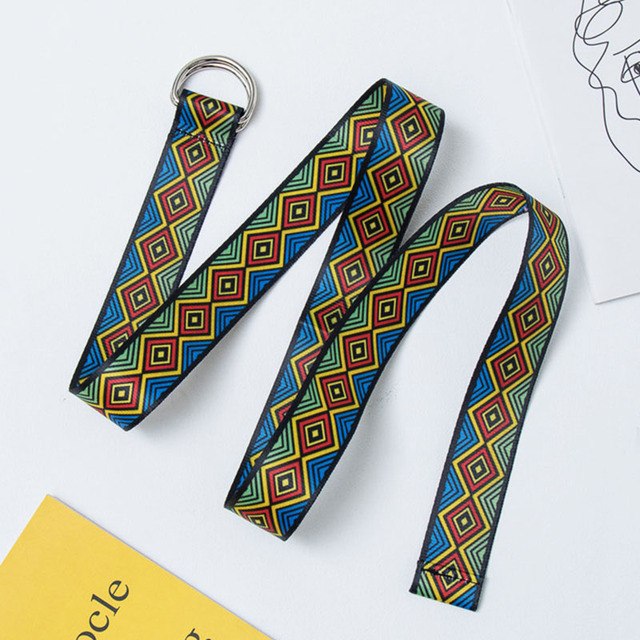 Printed Canvas Belts For Women Harajuku D Ring Buckle Waist Strap Female Jeans Dress Trouser Decoration Waistband
