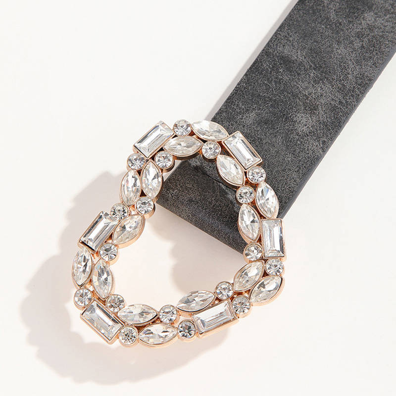 Retro Pu Belt For Women Designer Heart Rhinestone Buckle Waist Strap Female Girl Jeans Dress Trouser Decorative Waistband