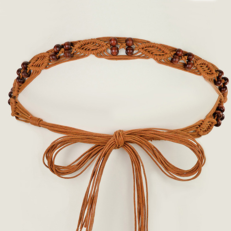 Boho Wax Rope Beaded Braided Belt Long Waist Rope Designer Fashion Female Girl Clothes Dress Decoration Accessories