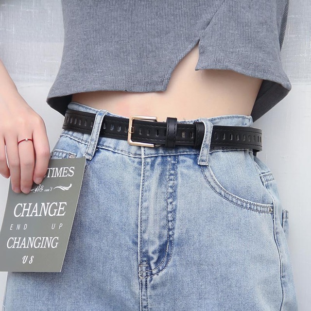 Full Grommet Women Belt Vintage Metal Pin Buckle Waist Belt Girls Students Trouser Jeans PU Leather Straps