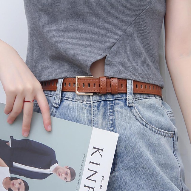 Full Grommet Women Belt Vintage Metal Pin Buckle Waist Belt Girls Students Trouser Jeans PU Leather Straps