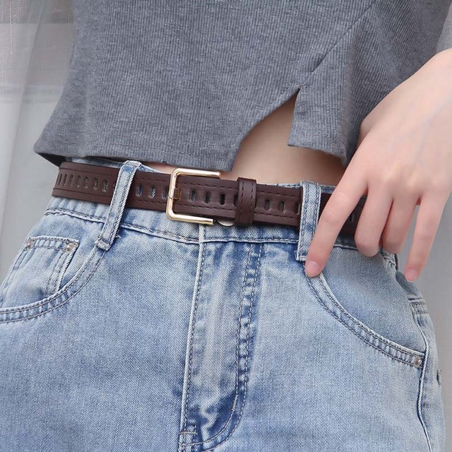 Full Grommet Women Belt Vintage Metal Pin Buckle Waist Belt Girls Students Trouser Jeans PU Leather Straps