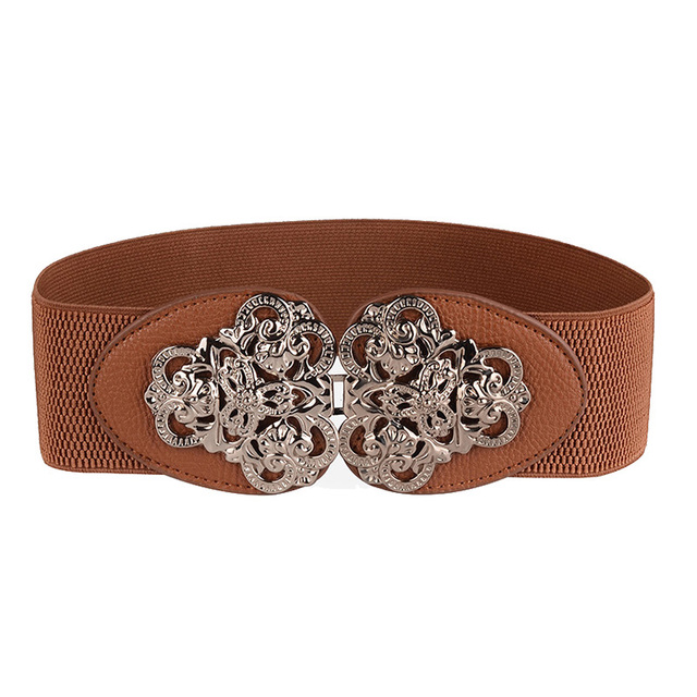 PU Leather Elastic Female Belt Stretch Wide Women Royal Buckle Waist Belt Black Dress Coat Plus Size