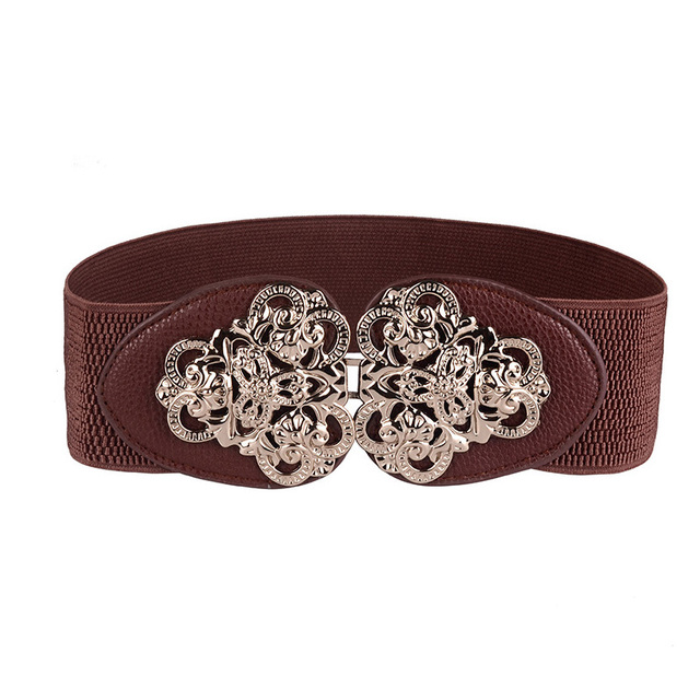 PU Leather Elastic Female Belt Stretch Wide Women Royal Buckle Waist Belt Black Dress Coat Plus Size