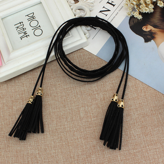 Fashion Ethnic Style Braided Belt Hollow Tassel Tie Waist Chain Boho Women Ladies Waistband Dress Accessories