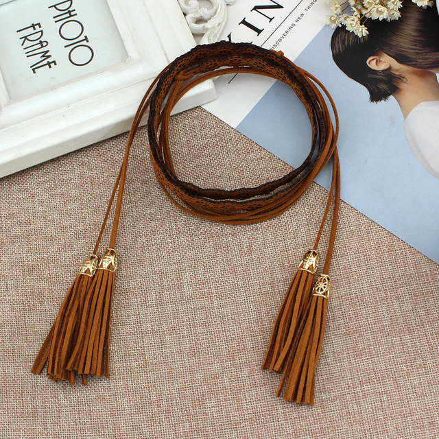 Fashion Ethnic Style Braided Belt Hollow Tassel Tie Waist Chain Boho Women Ladies Waistband Dress Accessories