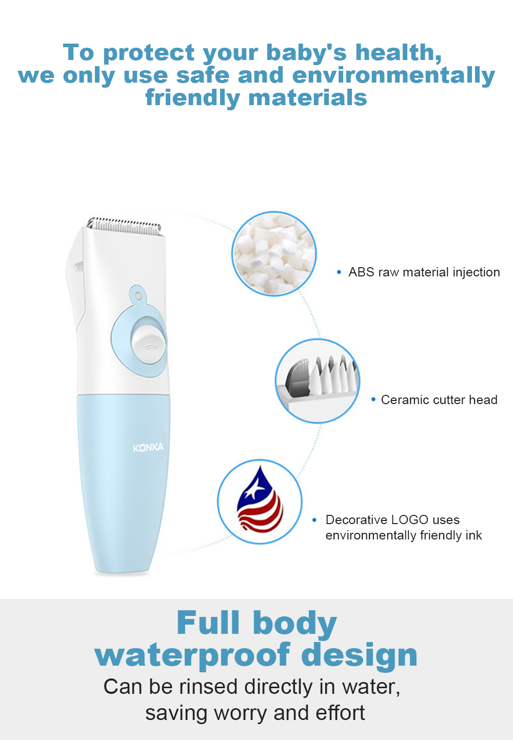Hair Clipper Blue For Children USB Fast Charging