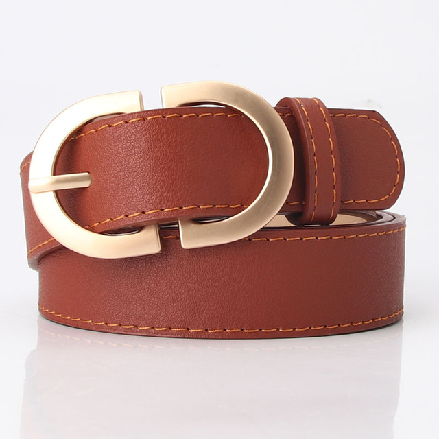 Women Pu Leather Belt Gold Metal Buckle Waist Belt Solid Color Belts For Girls Jeans Trousers Strap