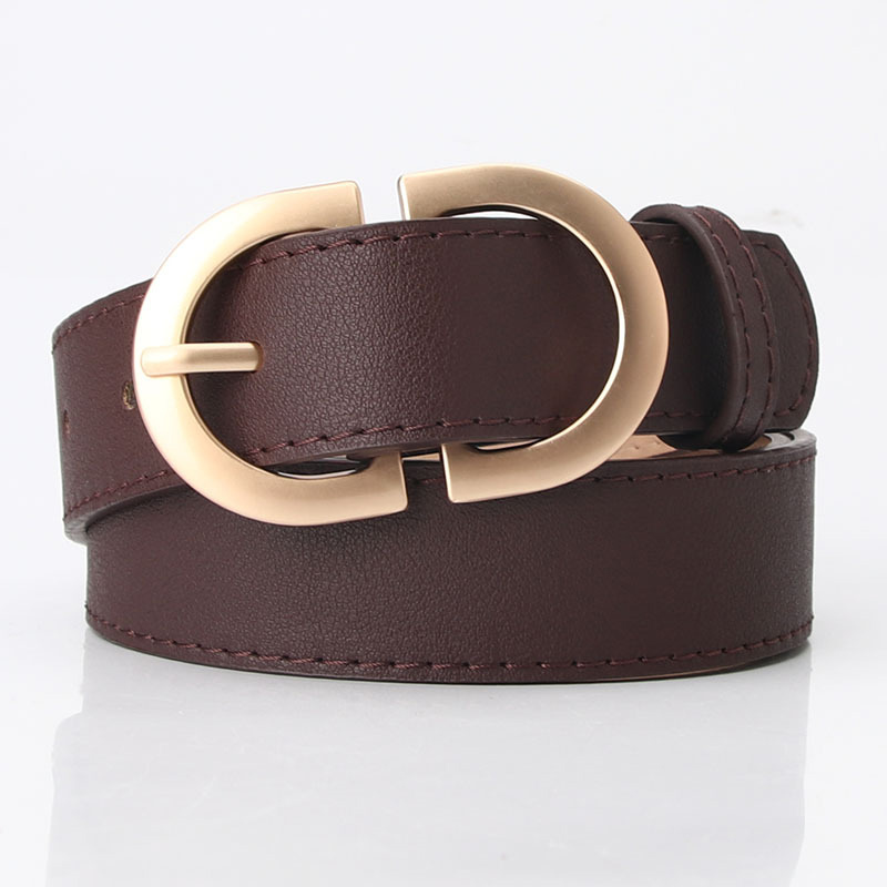Women Pu Leather Belt Gold Metal Buckle Waist Belt Solid Color Belts For Girls Jeans Trousers Strap