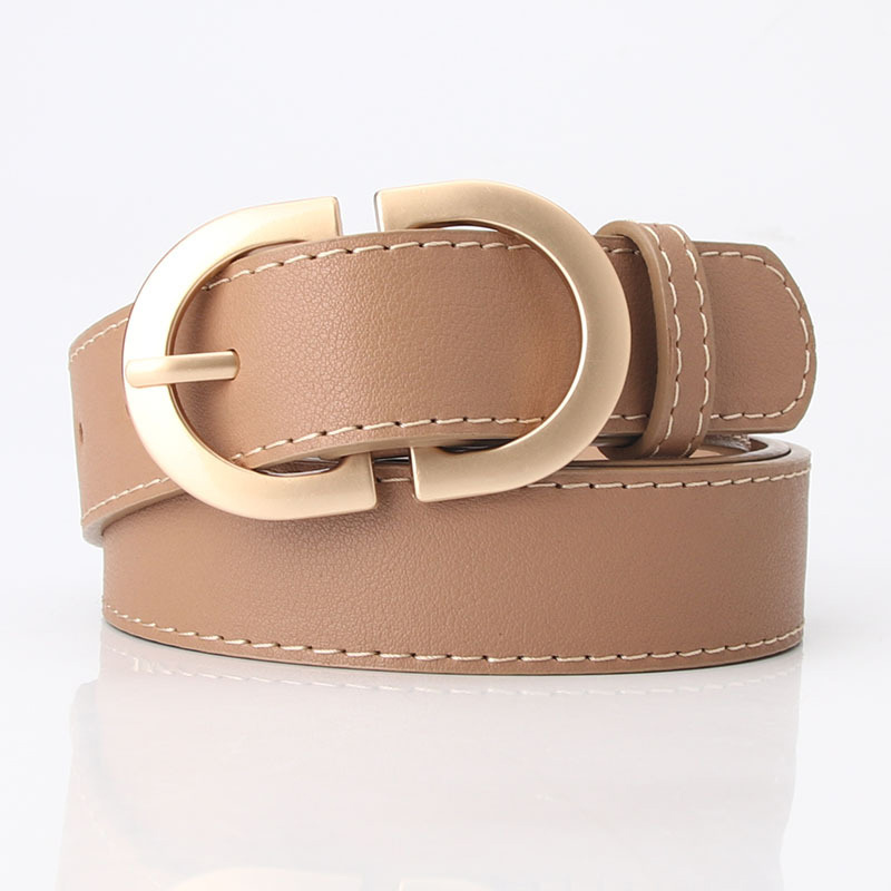 Women Pu Leather Belt Gold Metal Buckle Waist Belt Solid Color Belts For Girls Jeans Trousers Strap