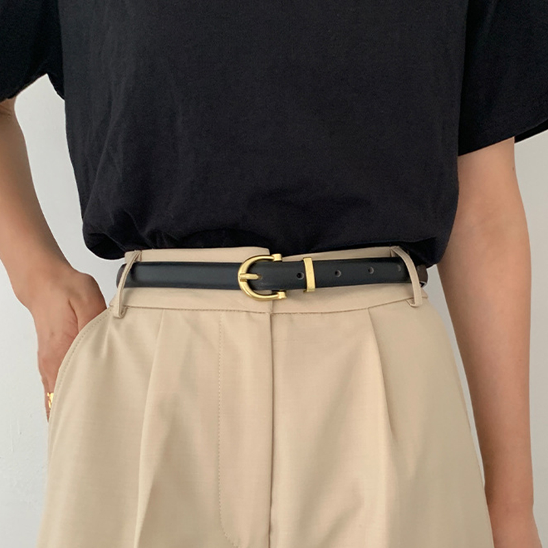 Women's Belt Gold Geometric Metal Buckle Waist Belt Simple Thin Leather Belts For Women Ladies Jeans Dress Accessories