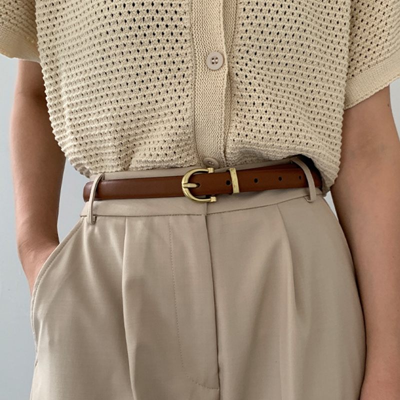 Women's Belt Gold Geometric Metal Buckle Waist Belt Simple Thin Leather Belts For Women Ladies Jeans Dress Accessories
