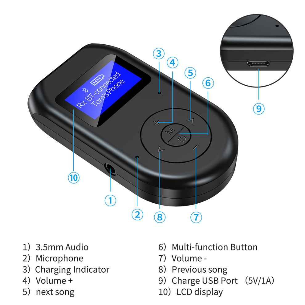 2 in 1 Bluetooth 5.0 Audio Receiver Transmitter EDR AUX 3.5MM 3.5 Jack USB Music Stereo Wireless Adapters Dongle For Car TV PC