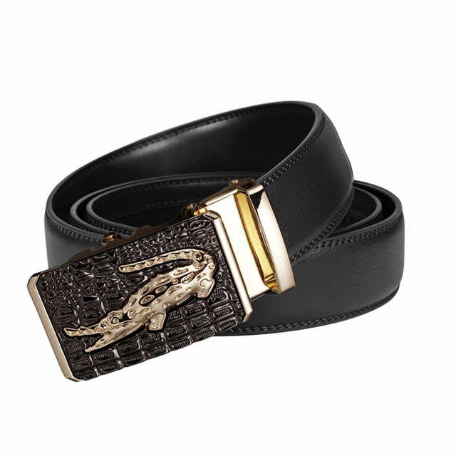 Leather Belt for Men Alloy Automatic Buckle Black High Quality Men's Belts