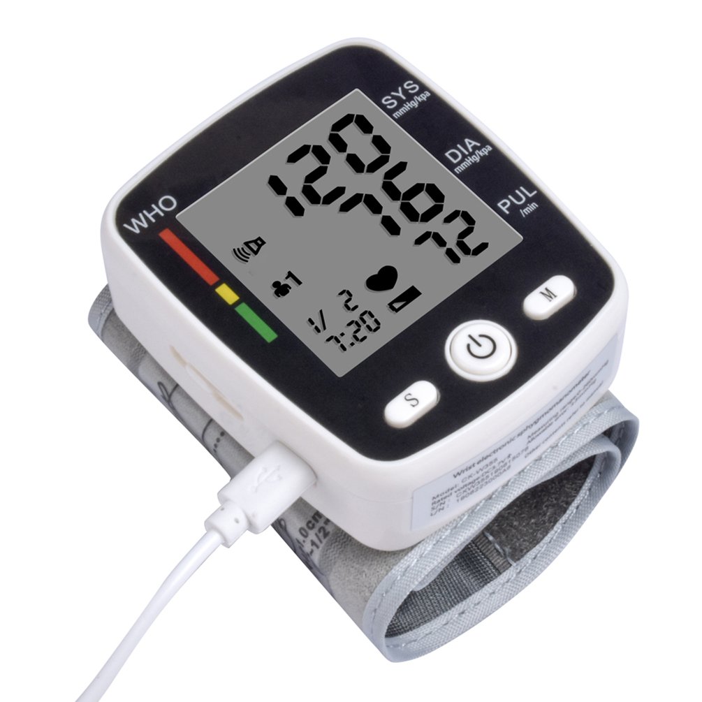 USB Rechargeable Wrist Blood Pressure Monitor LCD Digital Heart Beat Rate Pulse Meter Automatic BP Sphygmomanometer Tonometer