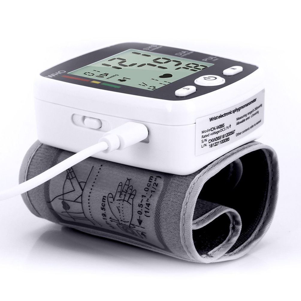 USB Rechargeable Wrist Blood Pressure Monitor LCD Digital Heart Beat Rate Pulse Meter Automatic BP Sphygmomanometer Tonometer